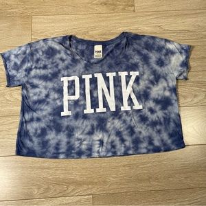 Victoria’s Secret Pink Tie Dye Blue and White Crop Top Size Small
